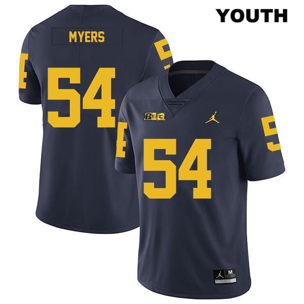 Youth NCAA Michigan Wolverines Carl Myers #54 Navy Jordan Brand Authentic Stitched Legend Football College Jersey BN25A10MX